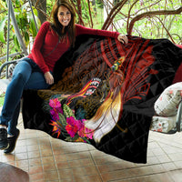Papua New Guinea Bird-of-Paradise Quilt Hibiscus and Kundu Drum Tribal Pattern LT03 - Polynesian Pride