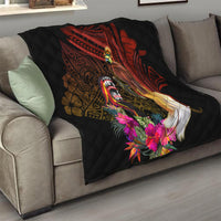 Papua New Guinea Bird-of-Paradise Quilt Hibiscus and Kundu Drum Tribal Pattern LT03 - Polynesian Pride