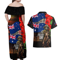 New Zealand and Australia ANZAC Day Couples Matching Off Shoulder Maxi Dress and Hawaiian Shirt National Flag mix Kiwi Bird and Kangaroo Soldier Style LT03 - Polynesian Pride