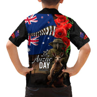 New Zealand and Australia ANZAC Day Family Matching Short Sleeve Bodycon Dress and Hawaiian Shirt National Flag mix Kiwi Bird and Kangaroo Soldier Style LT03 - Polynesian Pride