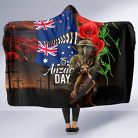 New Zealand and Australia ANZAC Day Hooded Blanket National Flag mix Kiwi Bird and Kangaroo Soldier Style