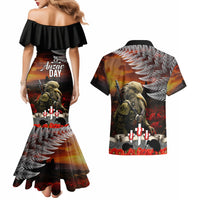 New Zealand ANZAC Day Couples Matching Mermaid Dress and Hawaiian Shirt The Ode of Remembrance and Silver Fern LT03 - Polynesian Pride