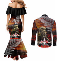 New Zealand ANZAC Day Couples Matching Mermaid Dress and Long Sleeve Button Shirt The Ode of Remembrance and Silver Fern LT03 - Polynesian Pride