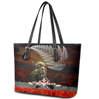 New Zealand ANZAC Day Leather Tote Bag The Ode of Remembrance and Silver Fern