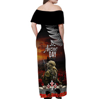New Zealand ANZAC Day Off Shoulder Maxi Dress The Ode of Remembrance and Silver Fern LT03 - Polynesian Pride
