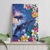 Hawaiian Lei Day Plumeria Humpback Whales Canvas Wall Art Polynesian Art Vibrant Starry Nebula Style