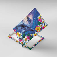 Hawaiian Lei Day Plumeria Humpback Whales Canvas Wall Art Polynesian Art Vibrant Starry Nebula Style