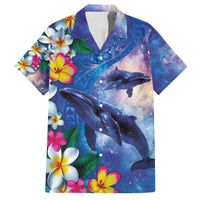 Hawaiian Lei Day Plumeria Humpback Whales Family Matching Summer Maxi Dress and Hawaiian Shirt Polynesian Art Vibrant Starry Nebula Style