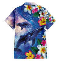 Hawaiian Lei Day Plumeria Humpback Whales Family Matching Tank Maxi Dress and Hawaiian Shirt Polynesian Art Vibrant Starry Nebula Style