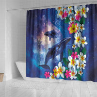 Hawaiian Lei Day Plumeria Humpback Whales Shower Curtain Polynesian Art Vibrant Starry Nebula Style