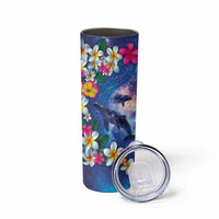 Hawaiian Lei Day Plumeria Humpback Whales Skinny Tumbler Polynesian Art Vibrant Starry Nebula Style