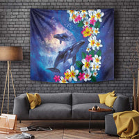 Hawaiian Lei Day Plumeria Humpback Whales Tapestry Polynesian Art Vibrant Starry Nebula Style LT03 Art - Polynesian Pride