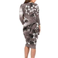 Hawaiian Lei Day Plumeria Humpback Whales Family Matching Long Sleeve Bodycon Dress and Hawaiian Shirt Polynesian Art Vibrant Starry Nebula Grayscale Style