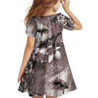 Hawaiian Lei Day Plumeria Humpback Whales Family Matching Off Shoulder Short Dress and Hawaiian Shirt Polynesian Art Vibrant Starry Nebula Grayscale Style