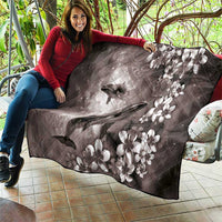 Hawaiian Lei Day Plumeria Humpback Whales Quilt Polynesian Art Vibrant Starry Nebula Grayscale Style
