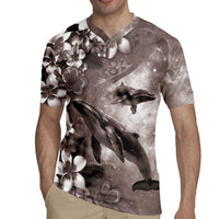 Hawaiian Lei Day Plumeria Humpback Whales Rugby Jersey Polynesian Art Vibrant Starry Nebula Grayscale Style