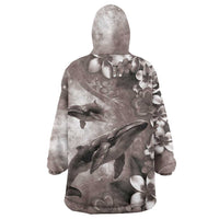 Hawaiian Lei Day Plumeria Humpback Whales Wearable Blanket Hoodie Polynesian Art Vibrant Starry Nebula Grayscale Style