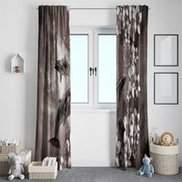 Hawaiian Lei Day Plumeria Humpback Whales Window Curtain Polynesian Art Vibrant Starry Nebula Grayscale Style