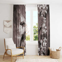 Hawaiian Lei Day Plumeria Humpback Whales Window Curtain Polynesian Art Vibrant Starry Nebula Grayscale Style
