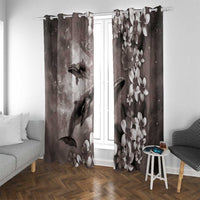 Hawaiian Lei Day Plumeria Humpback Whales Window Curtain Polynesian Art Vibrant Starry Nebula Grayscale Style