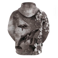 Hawaiian Lei Day Plumeria Humpback Whales Zip Hoodie Polynesian Art Vibrant Starry Nebula Grayscale Style