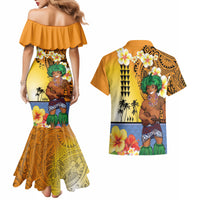 Happy Lei Day Couples Matching Mermaid Dress and Hawaiian Shirt Hula Male Dancer Polynesian Flower Kakau Pattern LT03 - Polynesian Pride