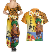 Happy Lei Day Couples Matching Summer Maxi Dress and Hawaiian Shirt Hula Male Dancer Polynesian Flower Kakau Pattern