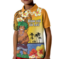 Happy Lei Day Kid Polo Shirt Hula Male Dancer Polynesian Flower Kakau Pattern