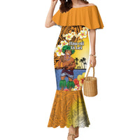 Happy Lei Day Mermaid Dress Hula Male Dancer Polynesian Flower Kakau Pattern LT03 Women Yellow - Polynesian Pride