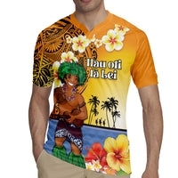 Happy Lei Day Rugby Jersey Hula Male Dancer Polynesian Flower Kakau Pattern
