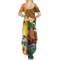Happy Lei Day Summer Maxi Dress Hula Male Dancer Polynesian Flower Kakau Pattern LT03 - Polynesian Pride