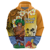 Happy Lei Day Zip Hoodie Hula Male Dancer Polynesian Flower Kakau Pattern