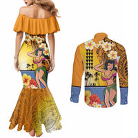 Happy Lei Day Couples Matching Mermaid Dress and Long Sleeve Button Shirt Hula Girl Polynesian Flower Kakau Pattern LT03 - Polynesian Pride