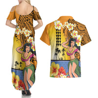 Happy Lei Day Couples Matching Summer Maxi Dress and Hawaiian Shirt Hula Girl Polynesian Flower Kakau Pattern