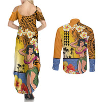 Happy Lei Day Couples Matching Summer Maxi Dress and Long Sleeve Button Shirt Hula Girl Polynesian Flower Kakau Pattern LT03 - Polynesian Pride