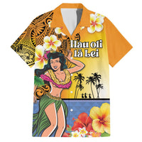 Happy Lei Day Hawaiian Shirt Hula Girl Polynesian Flower Kakau Pattern LT03 Yellow - Polynesian Pride