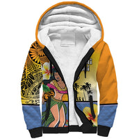 Happy Lei Day Sherpa Hoodie Hula Girl Polynesian Flower Kakau Pattern LT03 Unisex Yellow - Polynesian Pride