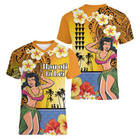 Happy Lei Day Women V-Neck T-Shirt Hula Girl Polynesian Flower Kakau Pattern