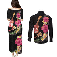 Ukulele mix Polynesian Flower Couples Matching Puletasi and Long Sleeve Button Shirt Hawaiian Tribal Pattern LT03 - Polynesian Pride