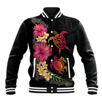 Hawaiian Flower and Tribal Turtle Baseball Jacket Colorful Style