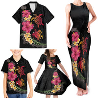 Hawaiian Flower and Tribal Turtle Family Matching Tank Maxi Dress and Hawaiian Shirt Colorful Style