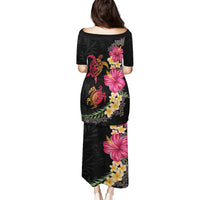 Hawaiian Flower and Tribal Turtle Puletasi Colorful Style