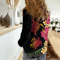 Hawaiian Flower and Tribal Turtle Women Casual Shirt Colorful Style