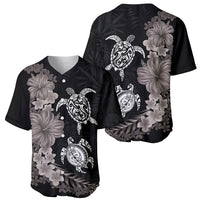 Hawaiian Flower and Tribal Turtle Baseball Jersey Grayscale Mode