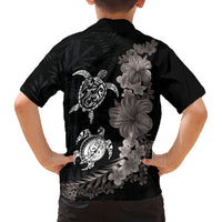 Hawaiian Flower and Tribal Turtle Family Matching Summer Maxi Dress and Hawaiian Shirt Grayscale Mode