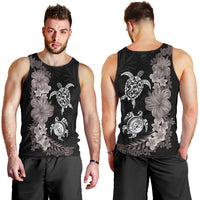 Hawaiian Flower and Tribal Turtle Men Tank Top Grayscale Mode
