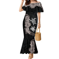 Hawaiian Flower and Tribal Turtle Mermaid Dress Grayscale Mode LT03 Women Black - Polynesian Pride