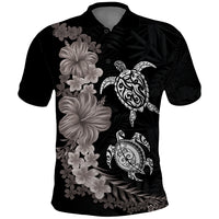 Hawaiian Flower and Tribal Turtle Polo Shirt Grayscale Mode