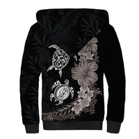 Hawaiian Flower and Tribal Turtle Sherpa Hoodie Grayscale Mode LT03 - Polynesian Pride
