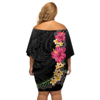Hawaiian Plumeria and Hibiscus Off Shoulder Short Dress Colorful Style LT03 - Polynesian Pride
